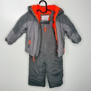 Carters snow bib and jacket matching set outfit gray orange 18 months baby